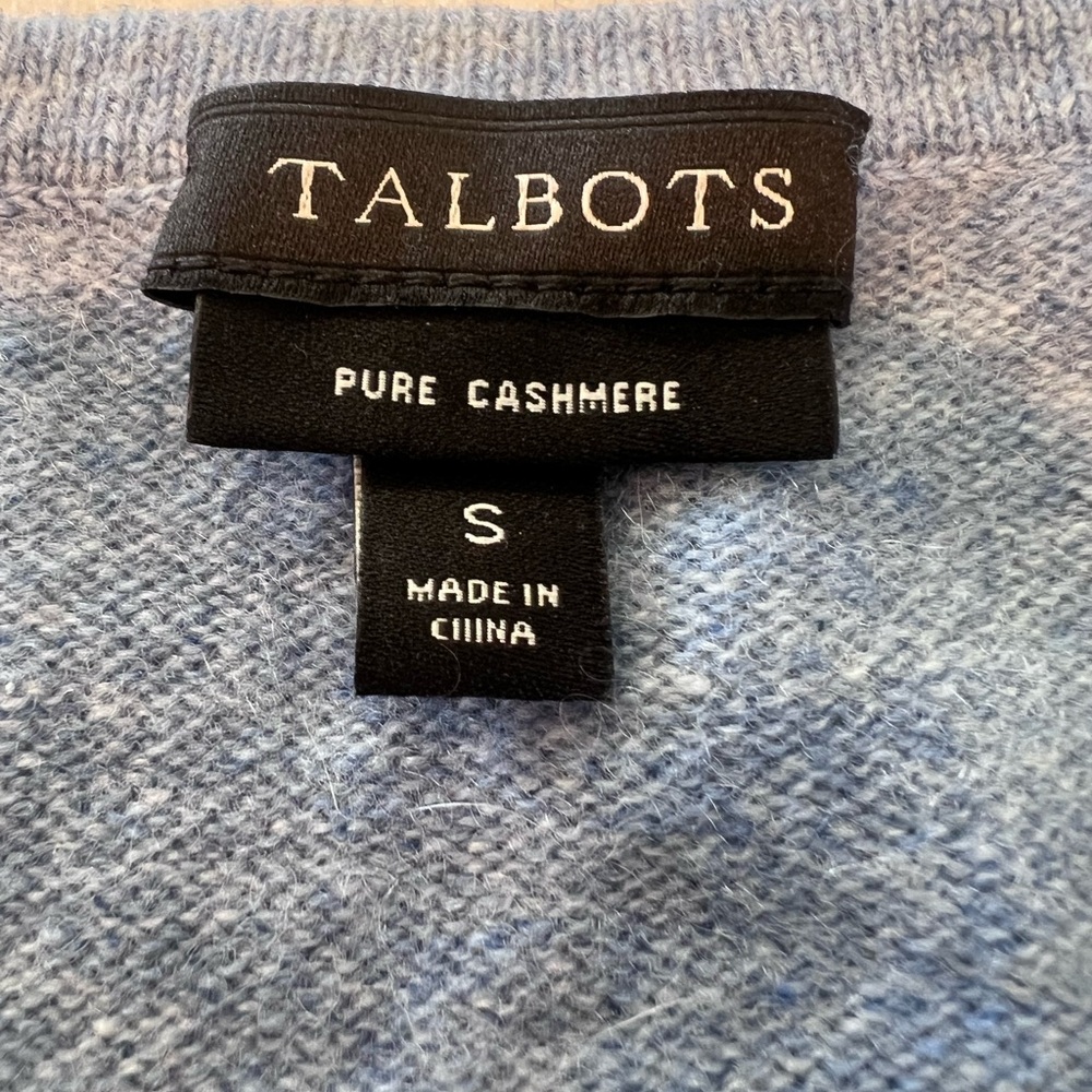 TALBOTS light blue heathered cashmere crewneck sweater, button cuff, size small - Picture 3 of 7